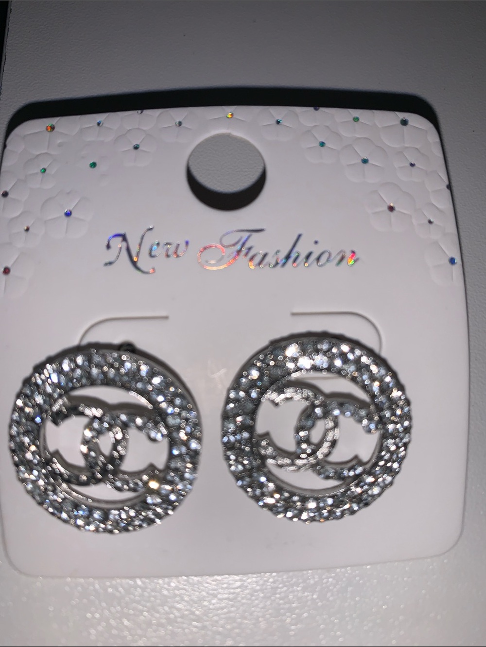 Silver Crystal Interlocking Circle Stud Earrings